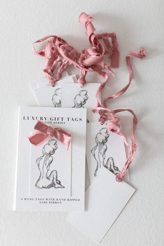 Luxury Gift Tags - Artist Series - Set of 6 with Hand-Ripped Sari Ribbon