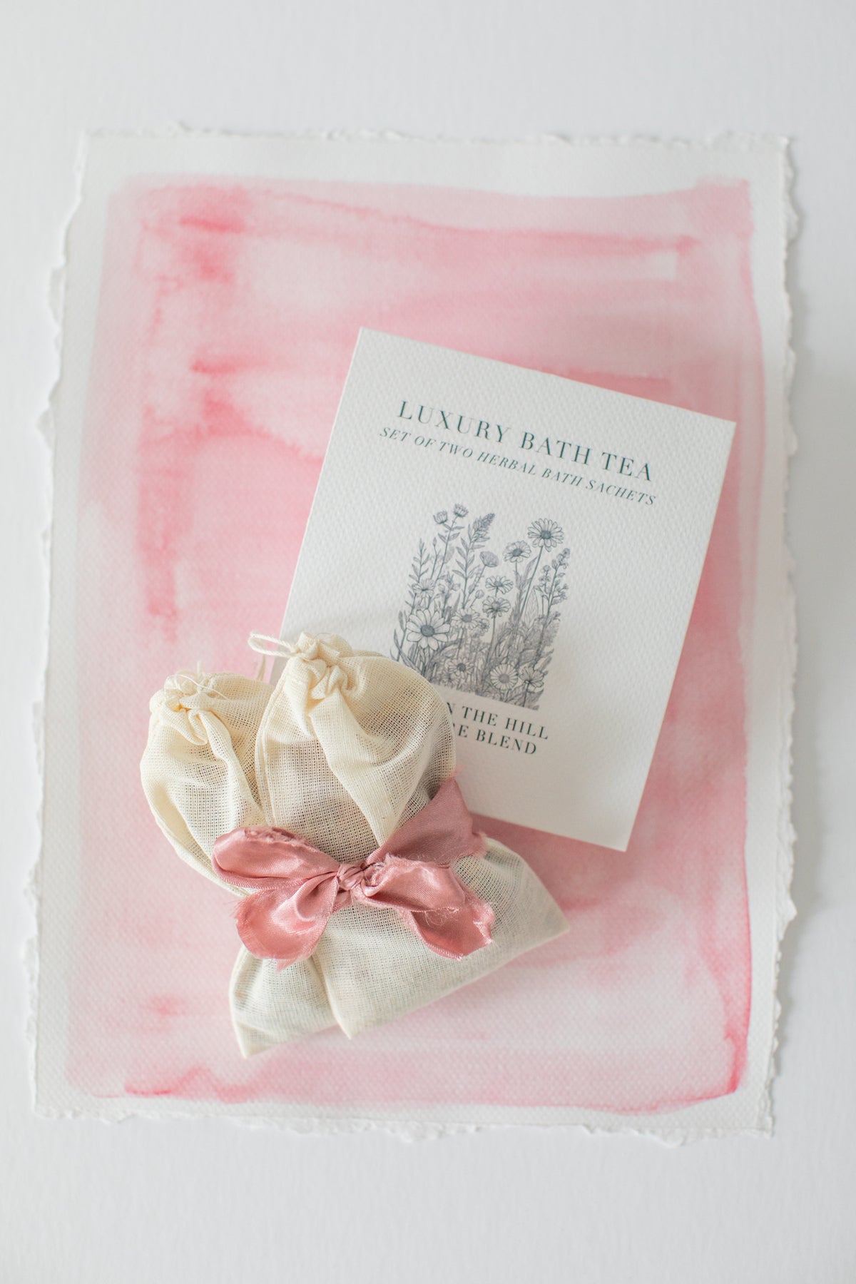 Luxury Bath Tea | Set of 2 Herbal Bath Sachets - Peony on the Hill Signature Blend