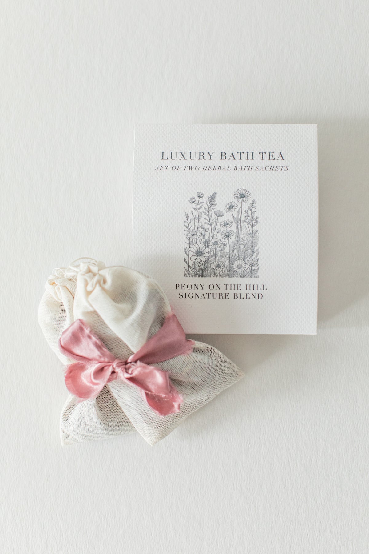 Luxury Bath Tea | Set of 2 Herbal Bath Sachets - Peony on the Hill Signature Blend